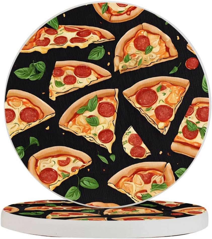 2-Piece Set of Circular Diatomaceous Earth Pizza 3D Coasters, Home Decoration Coasters.