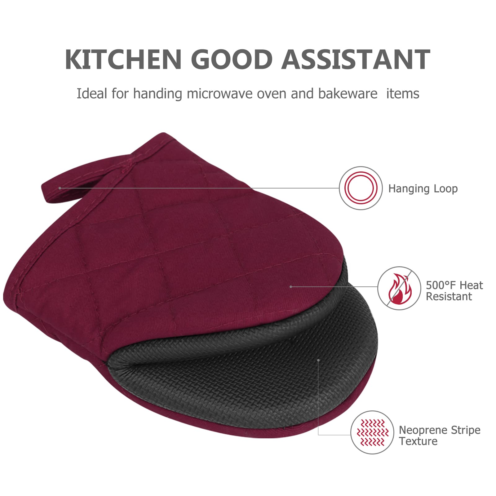Oven Gloves - Heat Resistant with Non-Slip Silicone Surface, Hanging Loop, 500°F Thick Kitchen Baking Gloves Set - Image 4