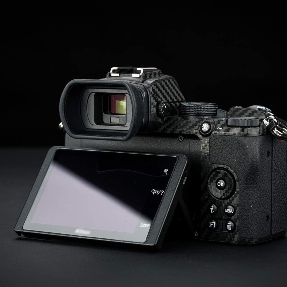 Nikon Z50 camera with Kiwifotos DK-30 Eyecup installed, demonstrating that the flip screen can still be used.