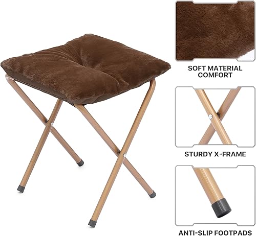 Miniatura 89 de MoNiBloom Silla cuadrada plegable de piel sintética para dormitorio, sala de estar, dormitorio, marco de metal plegable, de gran tamaño, cómoda,