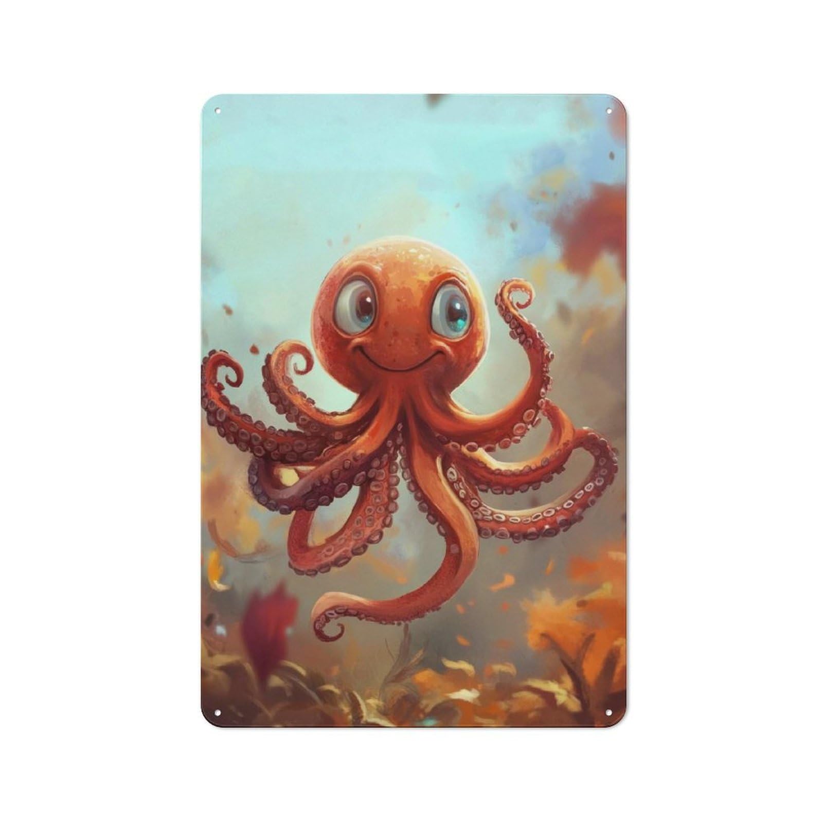 Junmoney Playful Octopus Painting Metal Sign 30X20cm With For Hallway Wall, Rustic Decor, For Furnishing A New Hallway With Rustic Decor