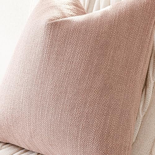 Image of Foindtower Set of 2 Decorative Textured Burlap Linen Throw Pillow Covers Farmhouse Boho Cushion Cover Solid Accent Pillowcase for Couch Sofa Bed Living Room Home Decor,20x20 Inch,Dusty Pink
