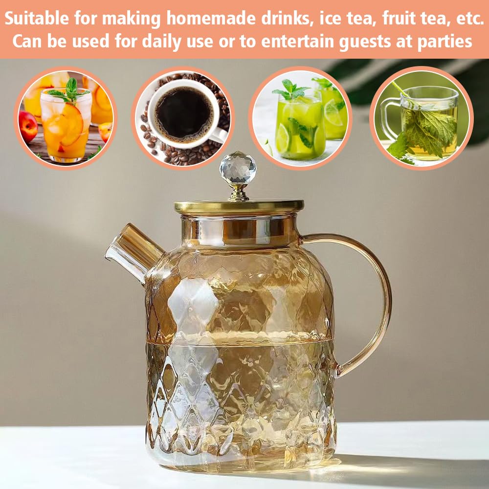 Théière en Verre 1.8L Résistance à Température -20℃-150℃ Théière Originale Théière en Verre Borosilicate Théière Transparente en Verre Théière Marocaine Transparente en Verre Ambre