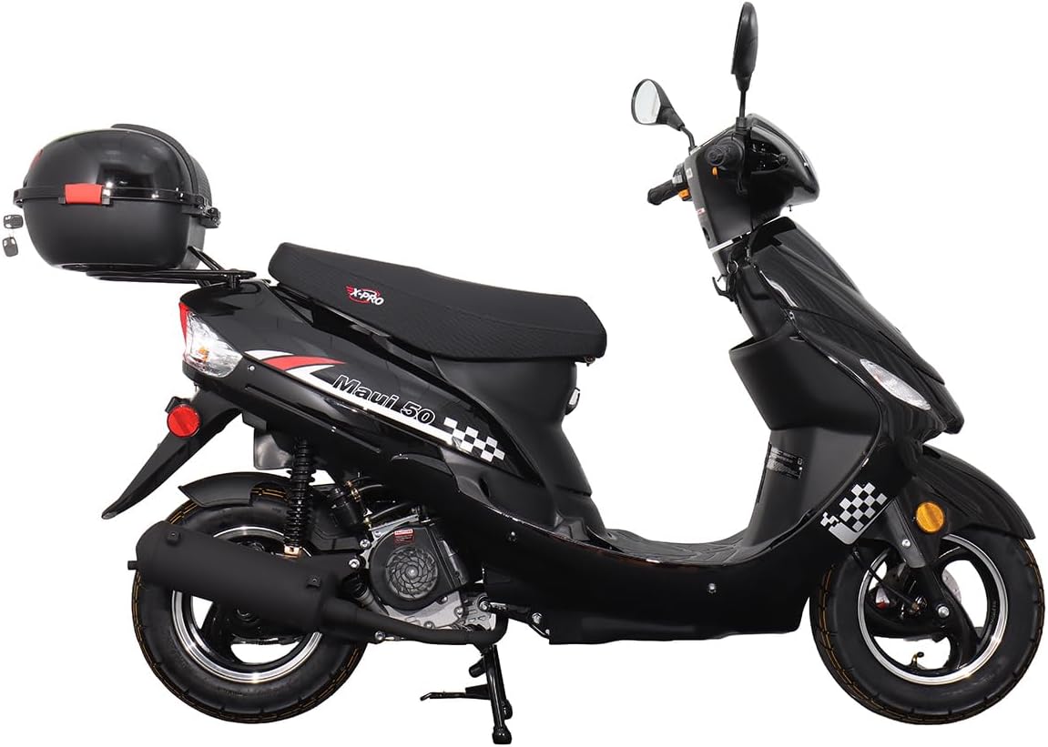 X-PRO Maui 50 Gas Moped with 10" Aluminum Wheels, Rear Trunk, Electric/Kick Start! (Red)