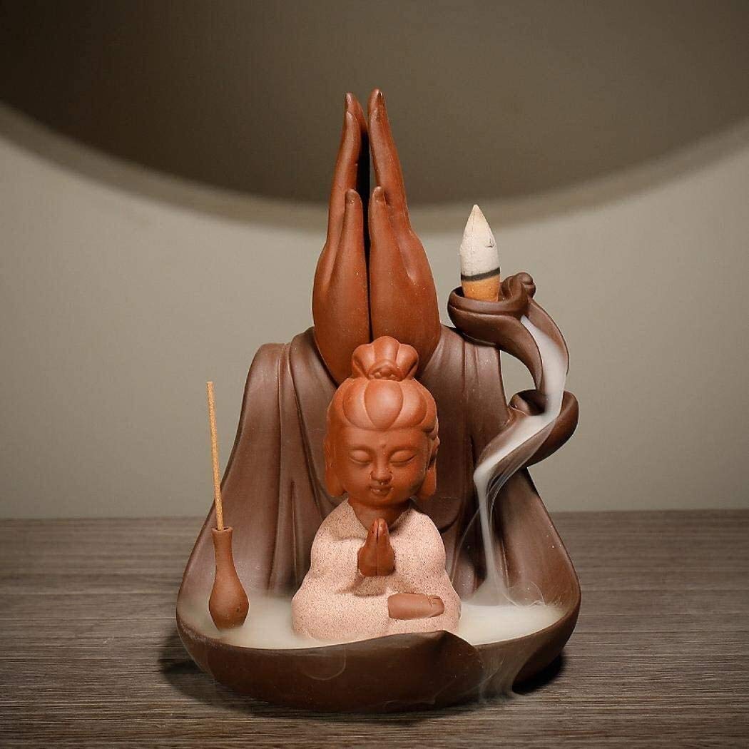 WLYX Buddha Backflow Incense Holder Ceramic Backflow Incense Burner Lotus Zen with 10 Free Cones Home Decoration Handicraft Gift