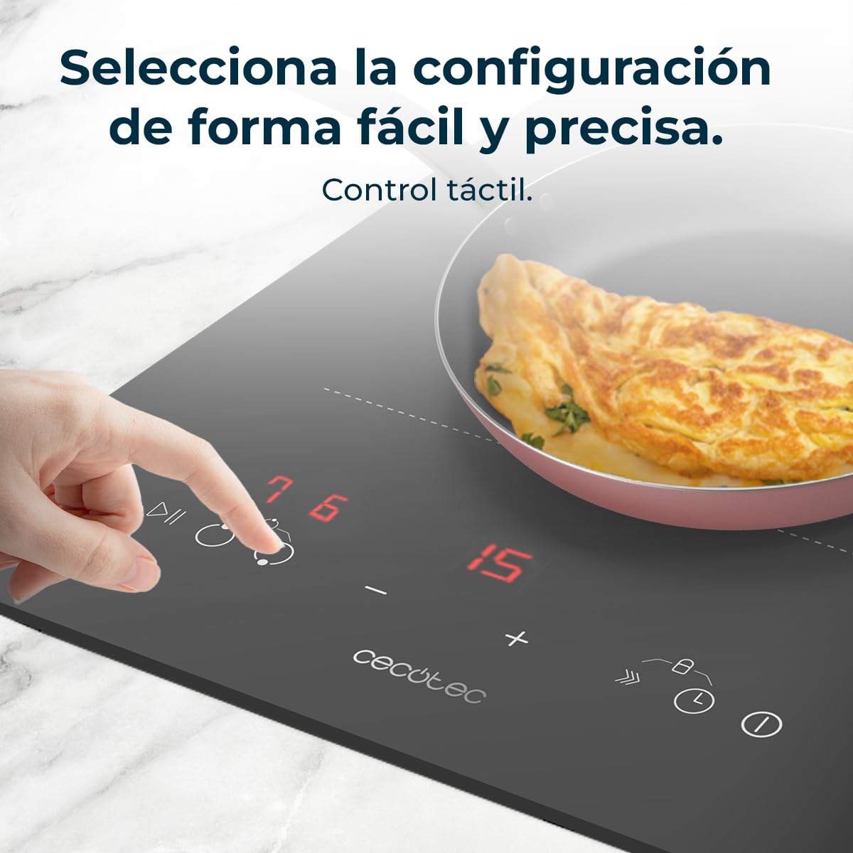 Cecotec Placa de Inducción de 1 Zona Flex Bolero Squad I 2100 Flex. Potencia Máx 3500W, 9 Niveles, Booster, Detector de Sartenes, Stop&Go, Temporizador, Indicador Residual de Calor, Kid Lock