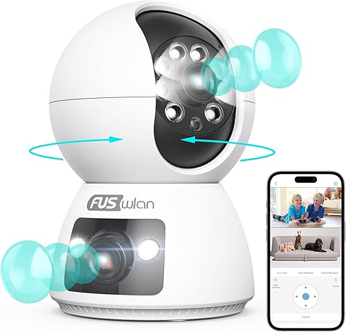 Cámara de seguridad, FUSWLAN 1080P cámara interior de doble lente, cámara WiFi de 2.4 GHz con cable para bebé doméstico, detección de movimiento AI,