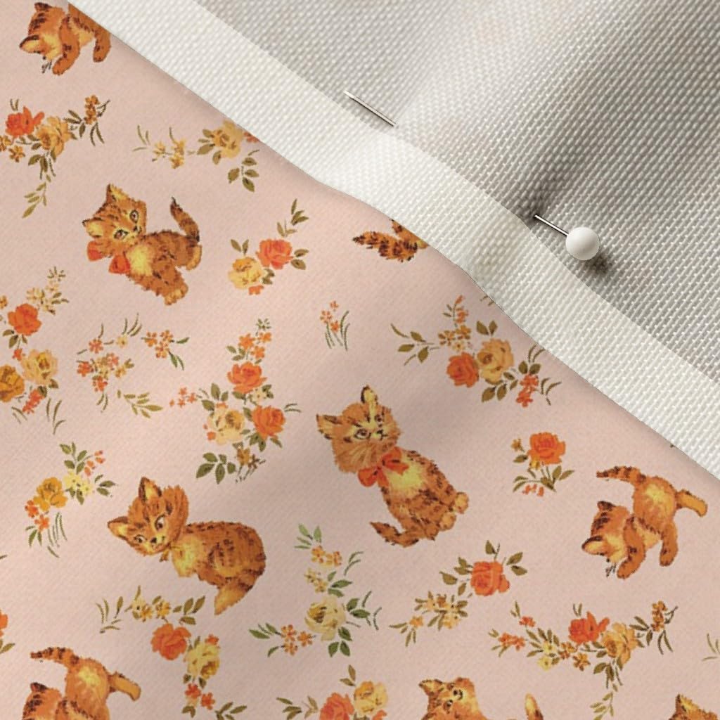 Spoonflower Fabric - Kittens Tiny Kitsch Cat Kitten Retro Vintage Mid Century Art Cats Printed on Upholstery Velvet Fabric Fat Quarter - Upholstery Home Decor Bottomweight Apparel