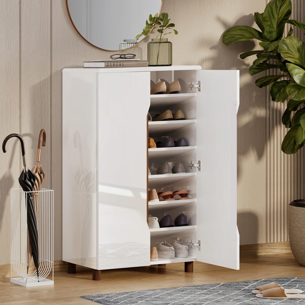 Wakefit Rubble High Gloss 2 Door Wooden Shoe Rack | 7 Tiered Shelves | 18 Pair Shoe Capacity | Minimalist Style | Engineered Wood | 3 Year Warranty