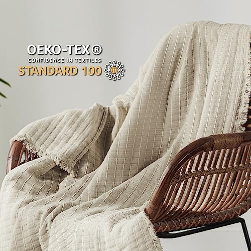 Bedsure 100% Cotton Muslin Throw Blanket For Adults - Breathable And Lightweight Cotton Throw Blanket For Summer, Beige Linen Soft Gauze Blanket For Couch, Sofa, Bed (50X60 Inches) #TOP4