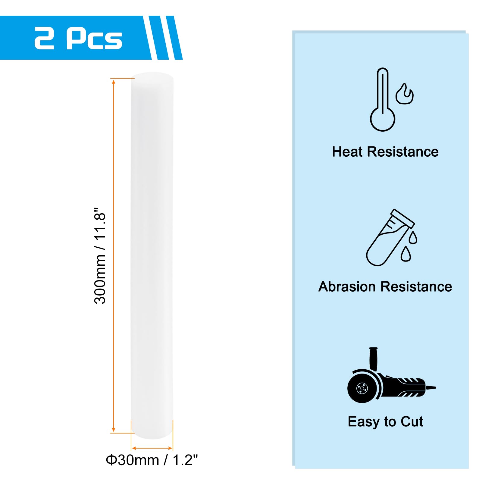 QUARKZMAN Barre Ronde Solide En Plastique ABS 30 mm x 300 mm Blanc Pour Matériau De Modèle DIY, Fabrication De Modèle Architectural, Table De Sable DIY, Pack De 2