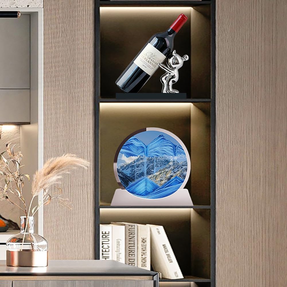Fließende Sandmalerei, Dynamisch 3D Sandbilder Zum Drehen,Fließender Sandrahmen Dynamisches Bewegtes Sandbild, Fließende Sandmalerei Runder Glas Rahmen, Entspannende Desktop Home Office Work Decor ( C