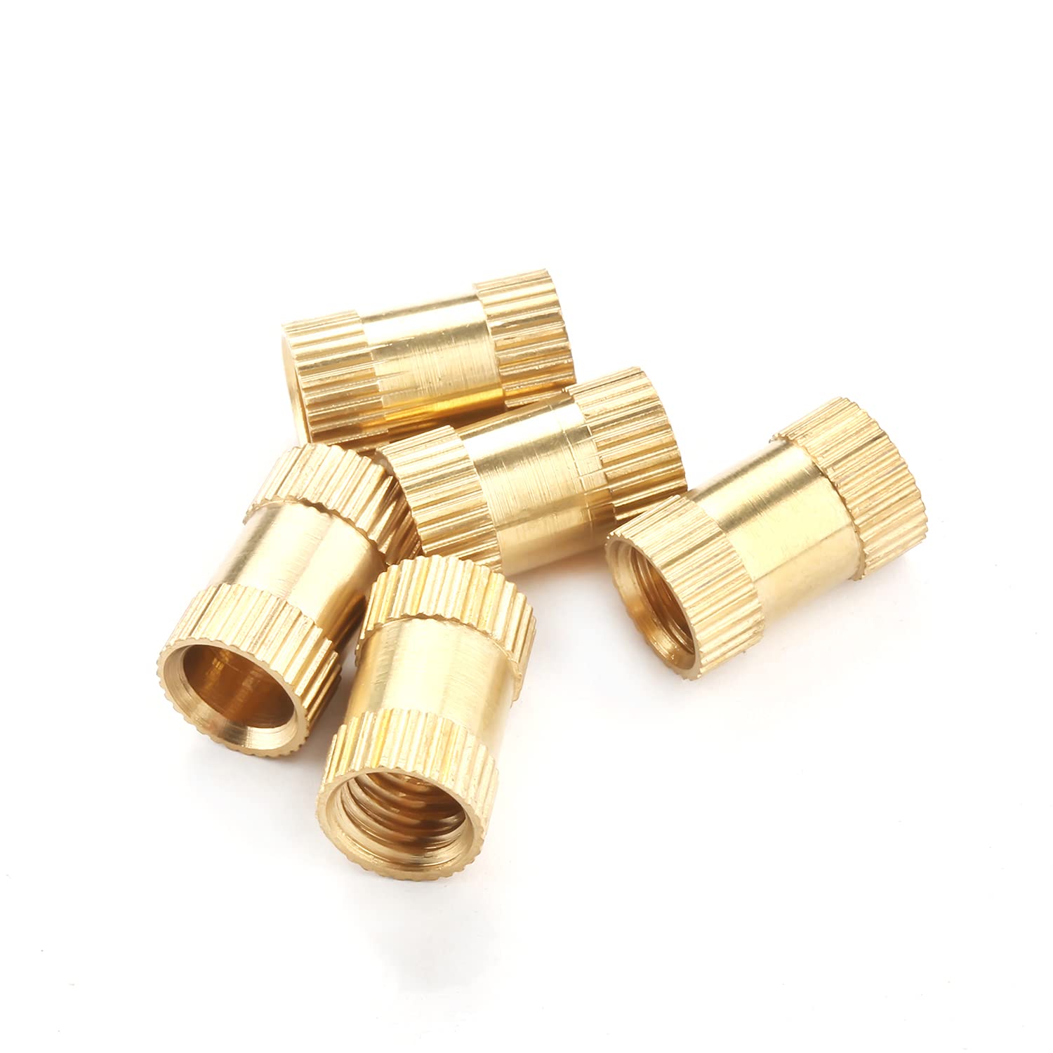 MroMax M8 Knurled Insert Nuts, M8x16x10mm Female Thread Knurled Brass Threaded Insert Metric Thru-Threaded Pressed Fit into Holes for 3D Printing Injection Molding Gold 5Pcs