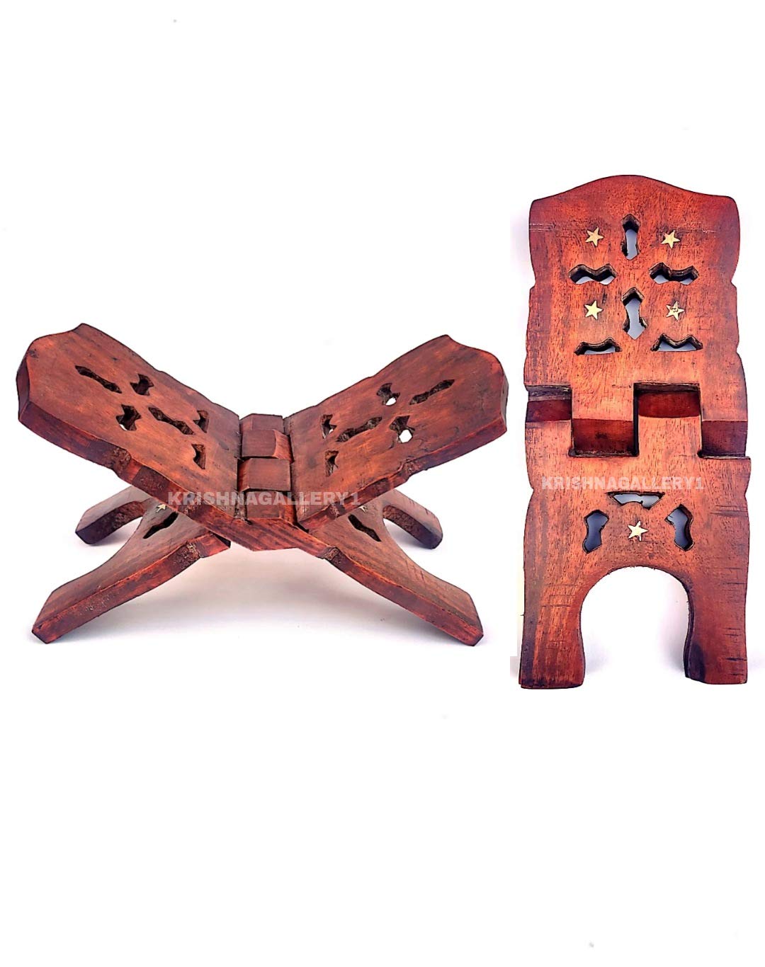 Wooden 4 Star Pooja Book Stand Rehal Ramayan Geeta kuran All Books-image-22