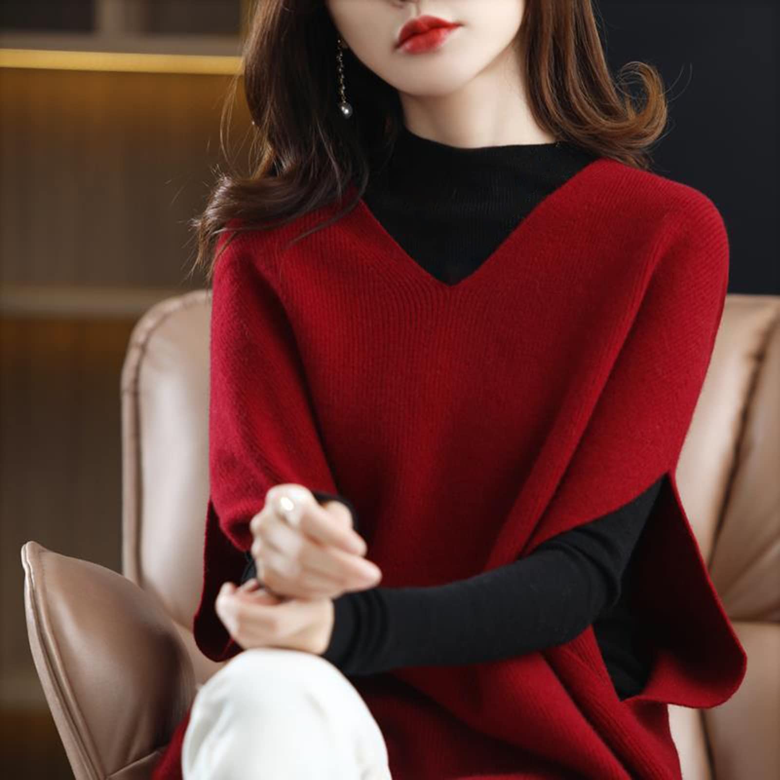 Donne maglia maglione gilet scollo a V maglione spesso autunno inverno oversize senza maniche maglieria abbigliamento quotidiano
