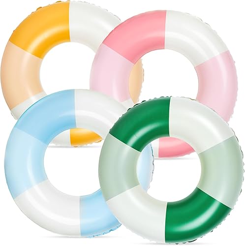 4 flotadores inflables para piscina, 4 colores, anillos de natación retro a rayas, tubos de piscina para adultos, adolescentes, verano, playa, disponible en Yaxa Colombia
