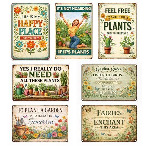 7 Pcs Vintage Garden Metal Signs Retro Garden Wall Decor Rustic Farmhouse Signs for Home Patio Greenhouse & Plant Lover Gifts (12x8 Inch)