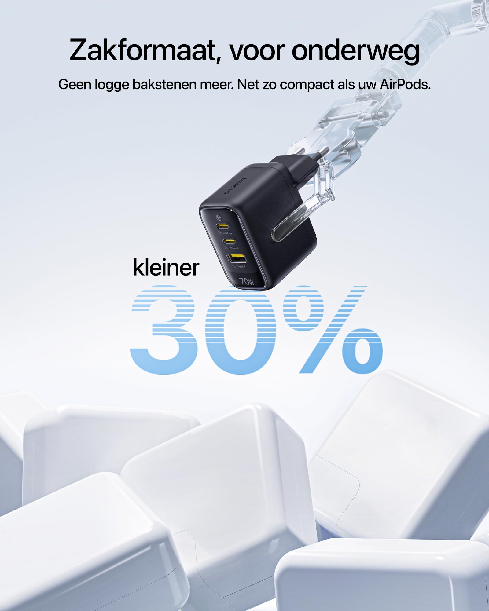 Baseus Enerfill ładowarka USB C 70 W, 2 sztuki, 3-portowa ładowarka GaN6, kompaktowy zasilacz sieciowy do MacBook Air, iPhone 17/16/15 Pro Max, iPad Pro, Galaxy S25/S24, Pixel, laptopa i wielu innych