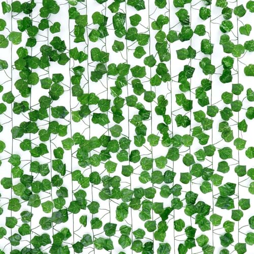 Image of Go Hooked Artificial Hanging Creeper for Home Decor (Pack of 3, 7 Ft) | Green Linden Leaf Garland with 4x3.5 cm, 72 Leaves Each | Plastic Decorative Creeper for Balcony, Walls, Garden Decoration