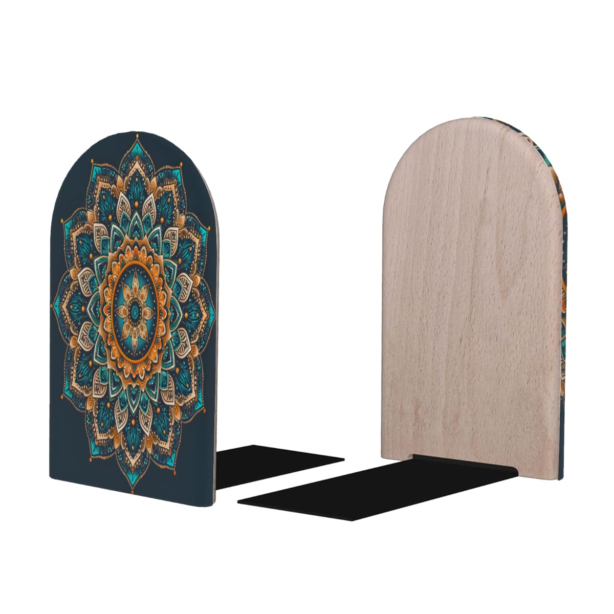 (2 PCS/1 Pairs) Wood Bookends Bohemian Mandala Decorative Wood Bookends for Student School Shelves Kids Room Desk Home Office Book Stoppers for Holiding Books 5x3 Inch-14