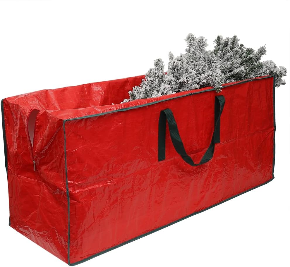 Safeguard Your Christmas Cheer with Our Red Rectangle Christmas Tree Bag by Home Basics | Reinforced Nylon Handles and Convenient Label Window Safeguard Your Christmas Cheer with Our Red Rectangle Christmas Tree Bag by Home Basics | Reinforced Nylon Handles and Convenient Label Window