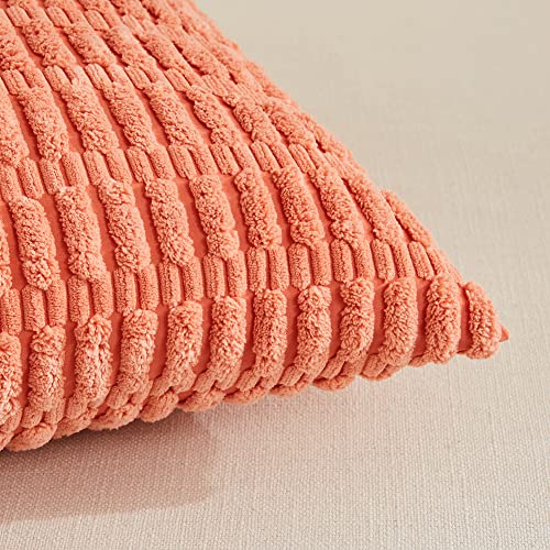 Fancy Homi Pack of 2 Coral Lumbar Decorative Throw Pillow Covers 12x20 Inch for Living Room Couch Bedroom, Soft Corduroy Rectangle Solid Cushion Case 30x50 cm, Rustic Farmhouse Boho Home Decor - Thumbnail 4