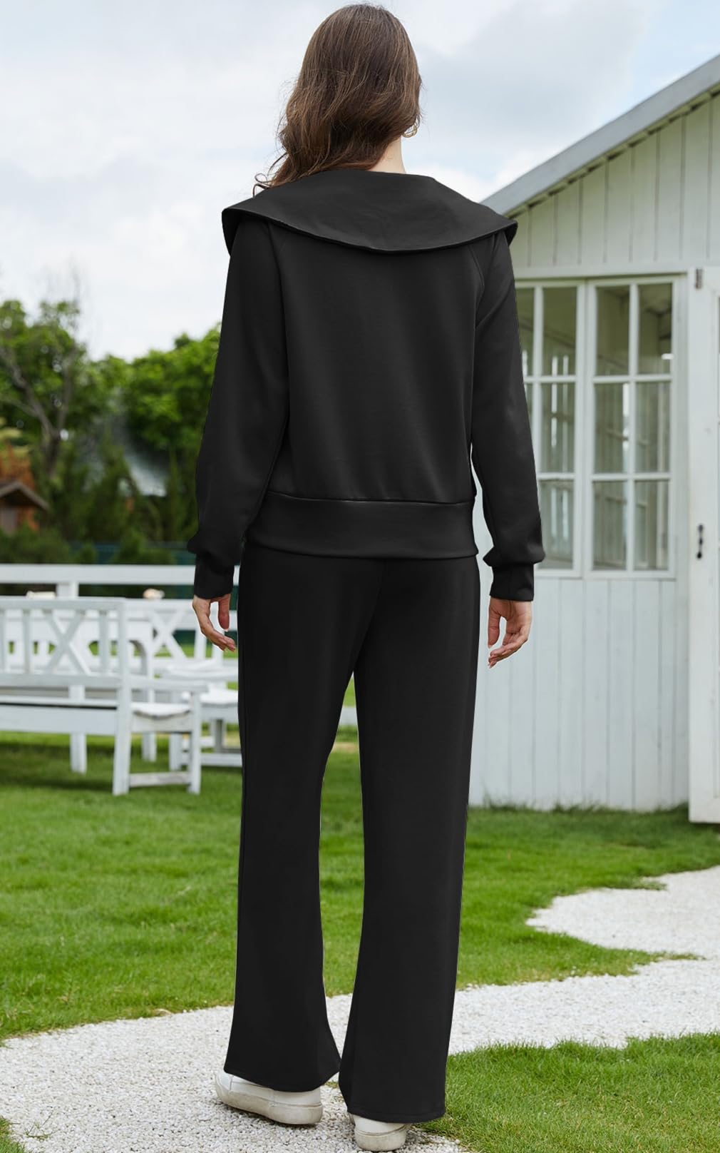Ensemble Survêtements 2 Pièces Femme Ensemble Jogging Manche Longue Chaud Survêtement de Sport Automne Hiver Sweat Revers et Détente Pantalon Large Suit Demi Fermeture Éclair Loungewear Tenue