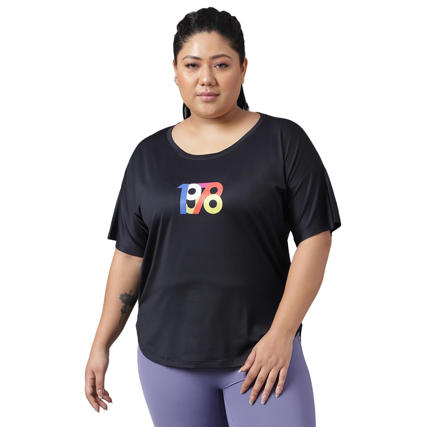 mkh Women's Plus Size Dry Fit Gym Sports T-Shirt | Round Neck 1978 Multicolor - BLK - (MKHWT-1240)-picture-54