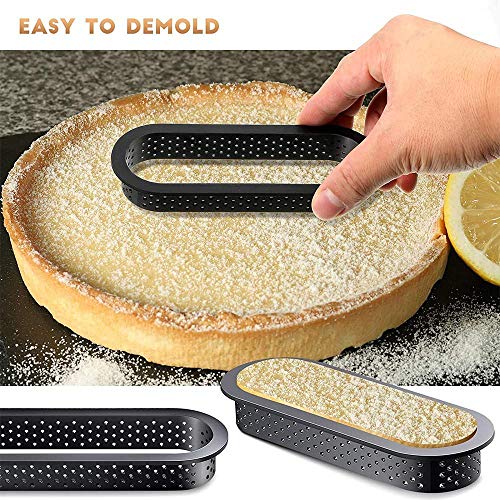 8Pcs Oval Tart Ring Mousse Circle Tart Ring Round Cake Molds Cake Rings Mousse Mold Cake Diy Baking Mould Tool Perforated Ring Non Stick Bakeware(Black-Oval) #TOP6