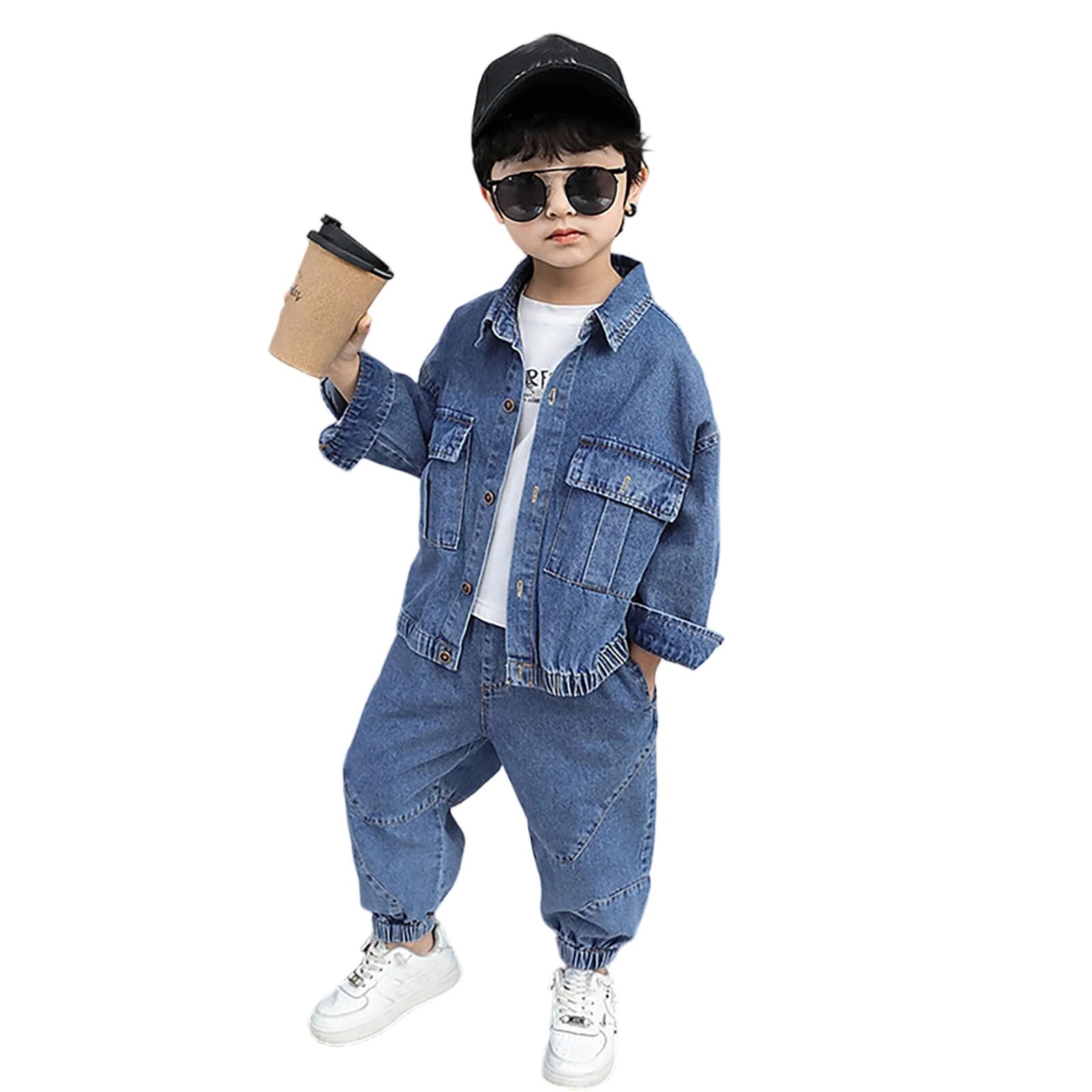 Stilvolles Denim-Outfit für Jungen lässiges zweiteiliges Set Jacke Hose perfekt für Alltag Schule Outdoor Aktivitäten bequeme Kinderbekleidung mit klassischem