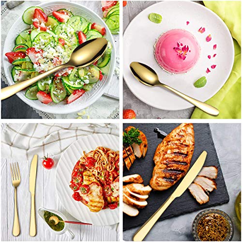 Gold Silverware Cutlery Gift Set With Box, 24-Piece Stainless Steel Gold Flatware Set, Christmas Kitchen Utensils Knife Fork Spoon Dinnerware Tableware Kit Mirror Finish, Smooth Edge, Service For 6 #TOP2