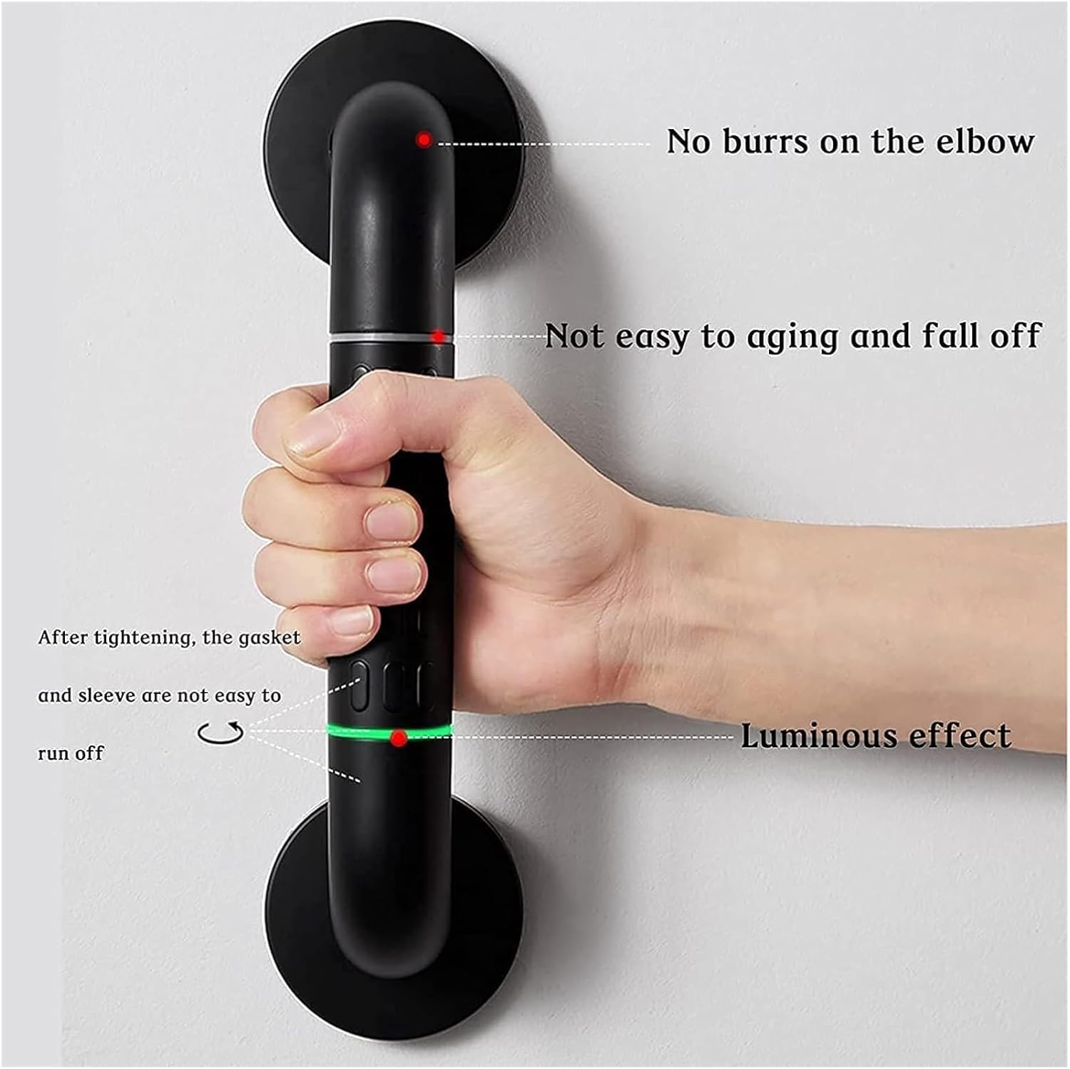 Maniglione di Sicurezza per Bagno in Acciaio Inox Nero, Antiscivolo, Senza Barriere architettoniche, ausilio per la deambulazione per disabili (38 cm)