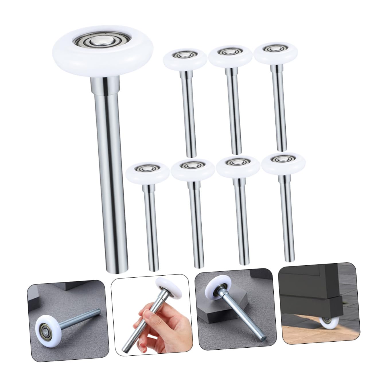 Rulli per Porta da Garage Silenziosi in Nylon con Stelo 45mm 8 Pezzi | Ricambio Bianco, Acciaio Incluso, Installazione Semplice, Scorrimento Fluido e Struttura Leggera