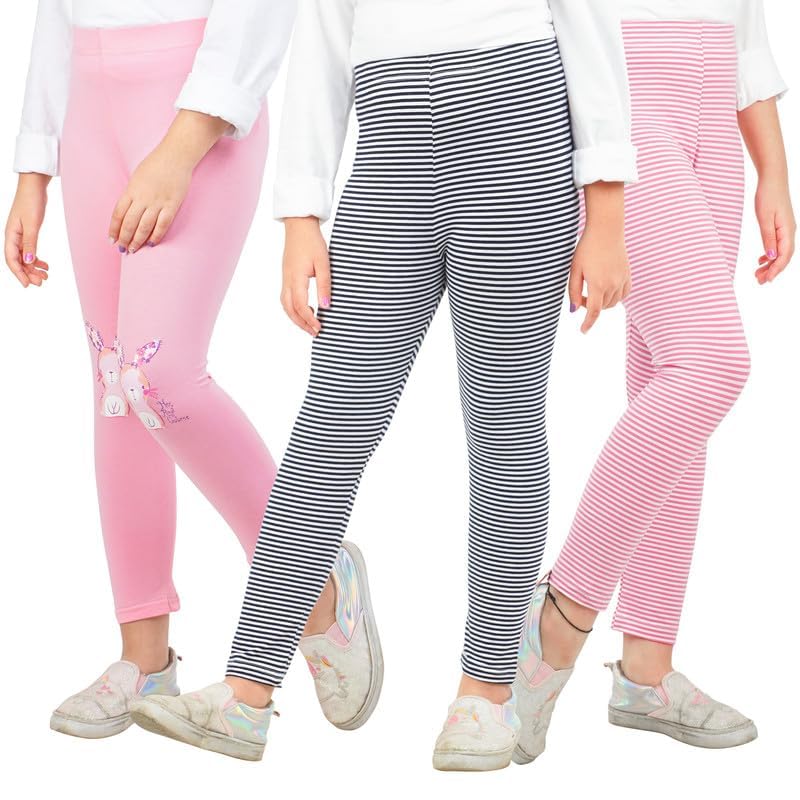 Image of Real Basics Girls Cotton Printed Non-Transparent Regular Fit Ankle Length Leggings (3 Leggings Set)