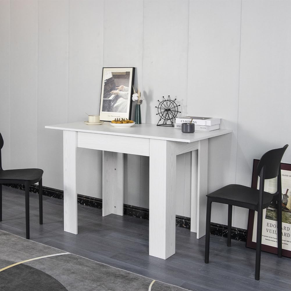 Shally Dogan Tavolo Allungabile Sala da pranzo Bianco da 90 x 60 cm a 120 x 60 cm, Design Moderno, Estensibile Salvaspazio, Ideale per Sala Pranzo, Soggiorno, Cucina, Arredamento (Bianco Frassinato)