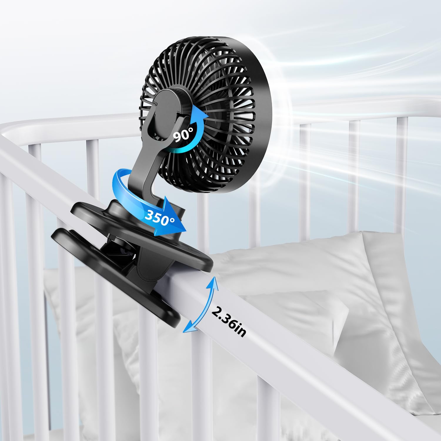 Ventilatore a Morsetto Girevole Portatile con Regolazione del Vento Multistadio, Adatto per Uso Domestico e Ufficio