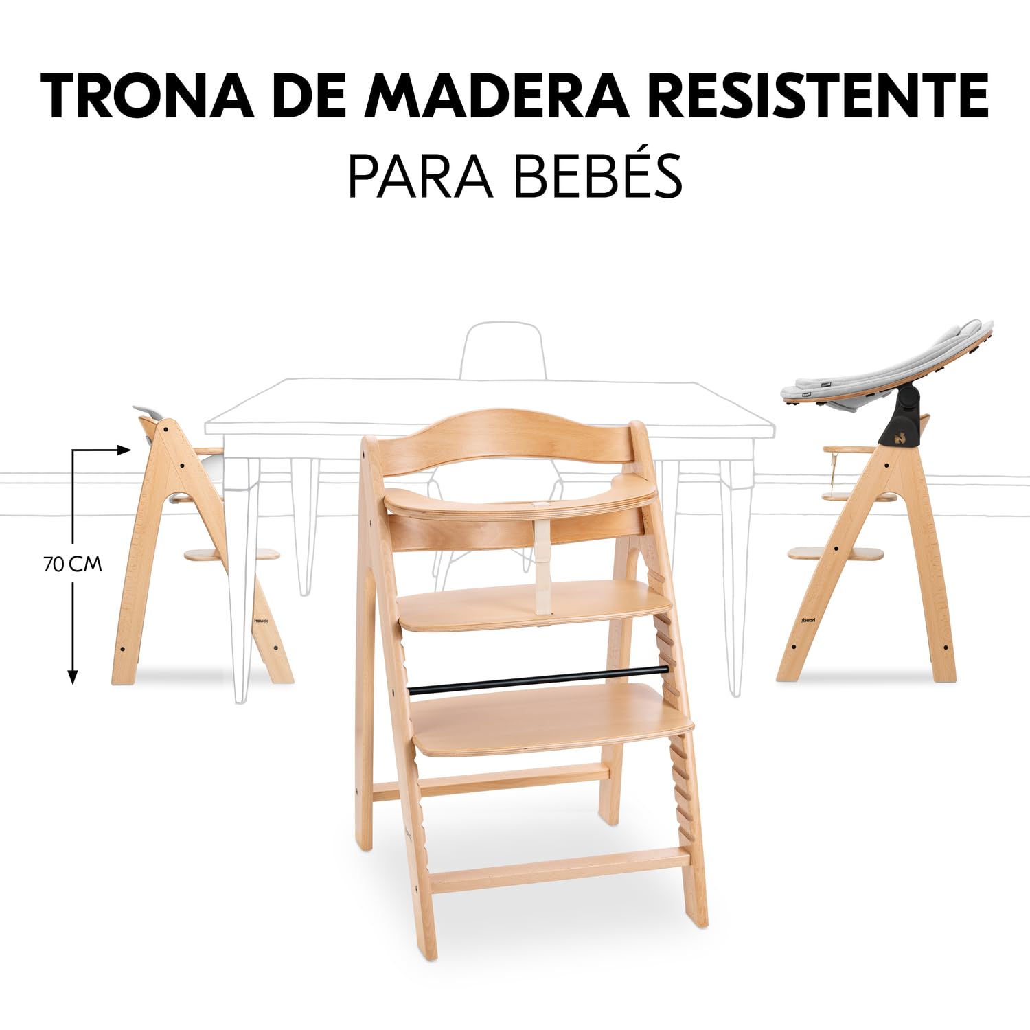 hauck Arketa Trona Evolutiva Bebé de Haya | Tronas de Madera Certificada FSC® | Silla Evolutiva desde 6 Meses - Ajustable con Barra de seguridad - Cinturón y Arnés de 5 Puntos