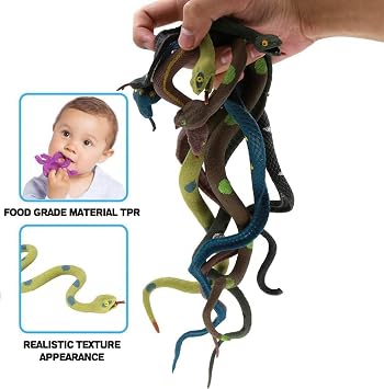 Yeonha Toys 6 PCS 14 Inch Rubber Snake Toy Set, Realistic Fake Snake Figure with Super Stretches Waterproof Material TPR, Keep Bird Away Bathtub Garden Rainforest Reptile Toy, Gifts or Party Supplies