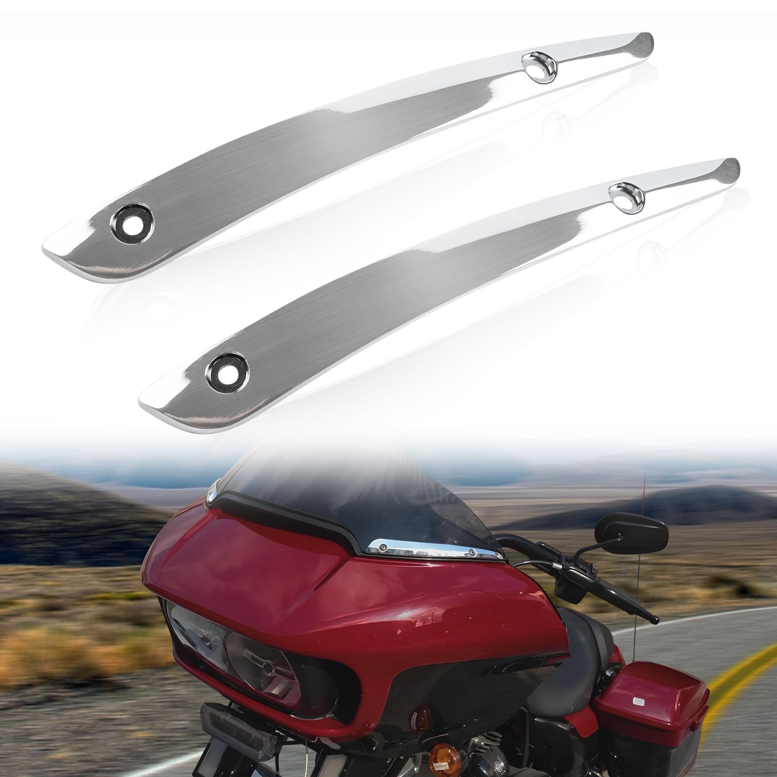 2PCS Side Split Windshield Trim for Harley Road Glide 2015-2023, Silver