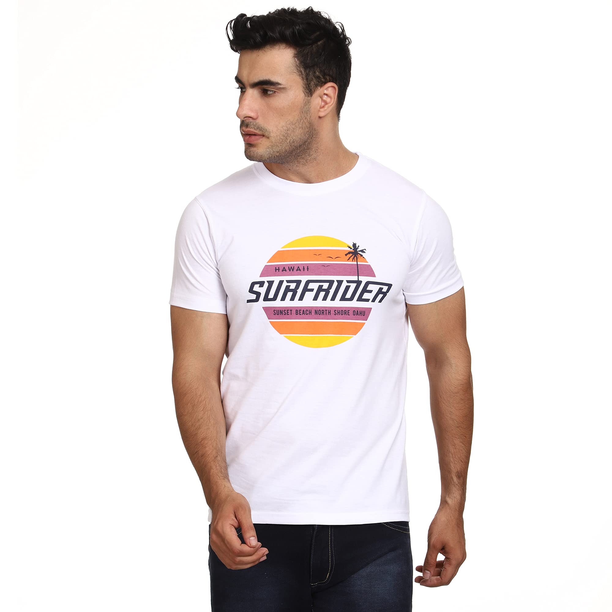 Mens Regular FIT Cotton Rich Printed Round Neck T-Shirt