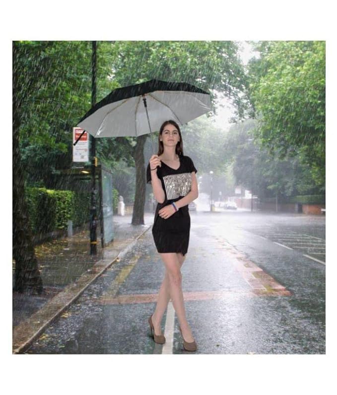 Image of Black 2 Fold Umbrella For Men And Women | Windproof Travel Umbrella For Rain | Manual Open And Close Rainbow Umbrella Suitable For 1 Adult