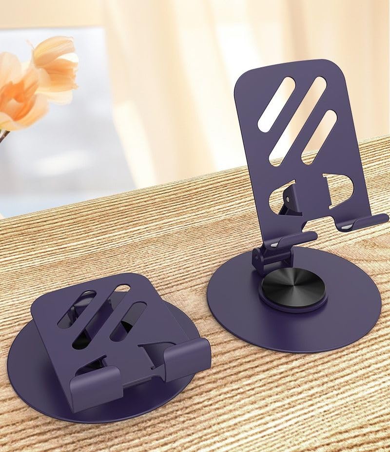 Image of MIXOO Mobile Stand for Table Adjustable, Foldable Desk Phone Holder with Anti-Slip Base & Heavy Duty Body, Universal Phone Stand Compatible with All Smartphones (Purple)