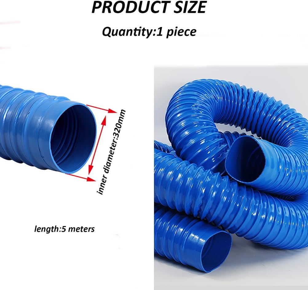 Flexible Blue PVC Rubber Dust Collection Hose, 5M Length, Corrugated Ventilation Duct, Stretchable Vacuum Hose Connector, Inner Diameter 170mm-400mm,320mm