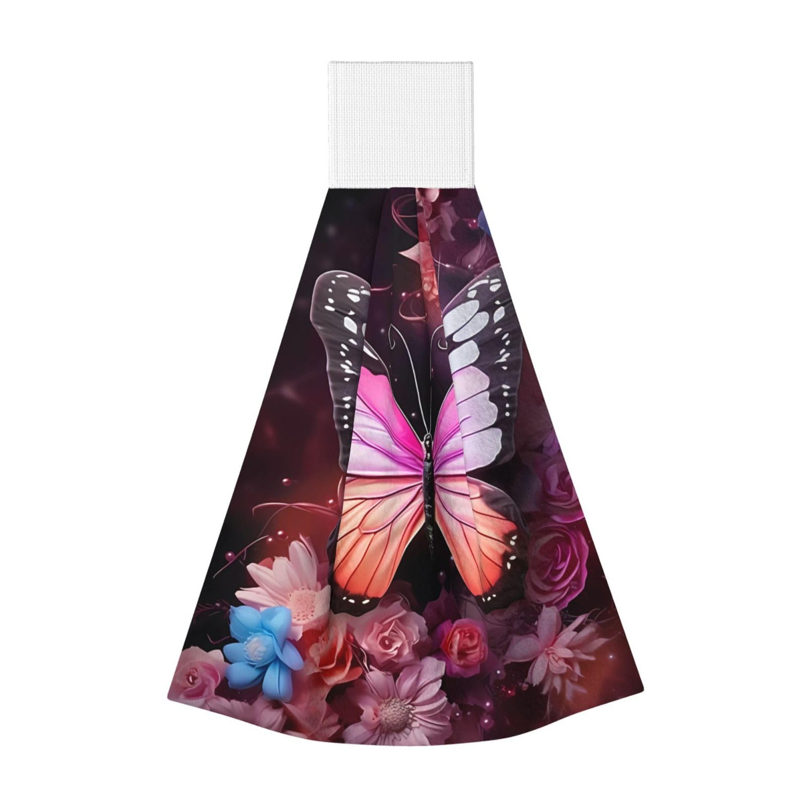 WUPngg Butterflies and Flowers Bathroom Tie Towels/Dish Cloth,Kitchen Hanging Towel, Coral Fleece Dry Cleaning Hand Dishcloths One Size