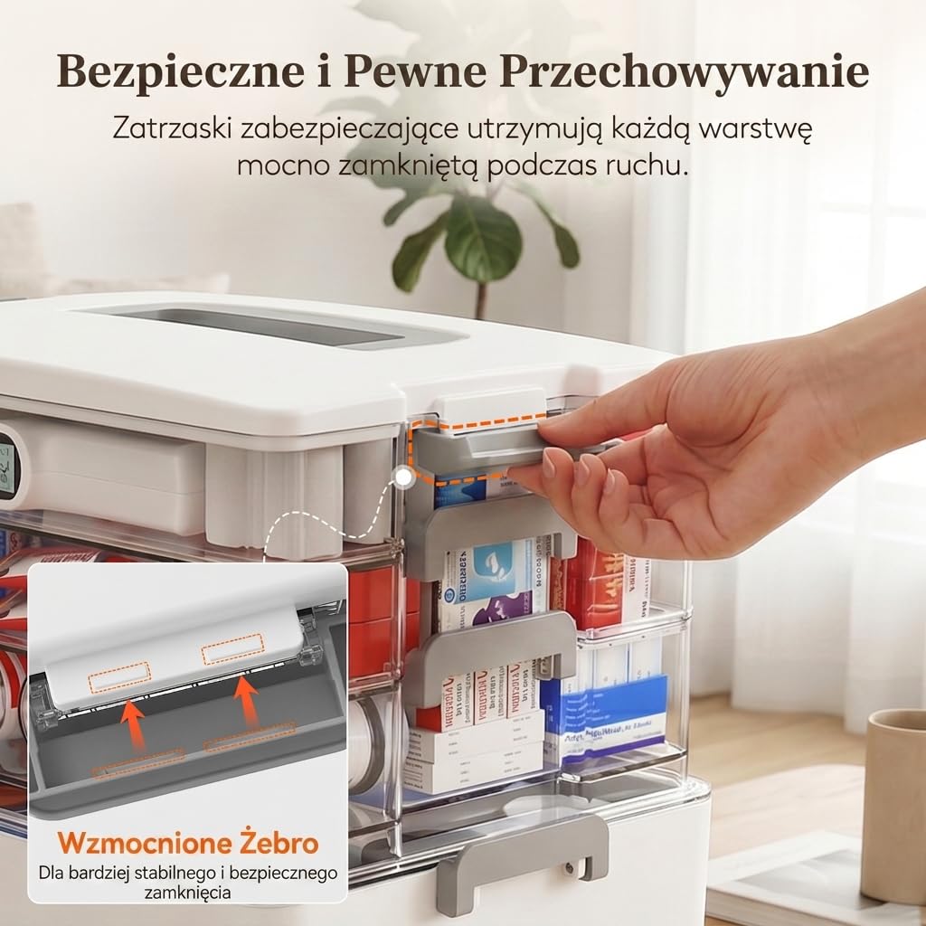 Lifewit Przenośna Apteczka, Pojemnik na Leki z Uchwytem na Butelki o Wysokości do 18 cm, Organizer na Leki do Domu, Biura, Szkoły, 4 Poziomy, Pudełkiem na Leki