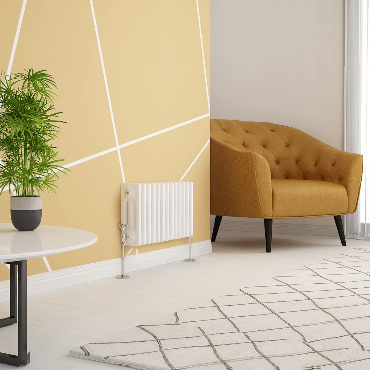 Warmehaus White Traditional Radiator Triple Column Horizontal Cast Iron Style Central Heating Radiator -300 X 605Mm