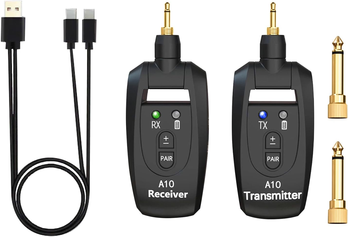 DC 5V 2A Wireless Audio Transmitter & Reciver with 3.5/6.5mm Jacks Max 100FT Signal Range No Setup Required for Guitars