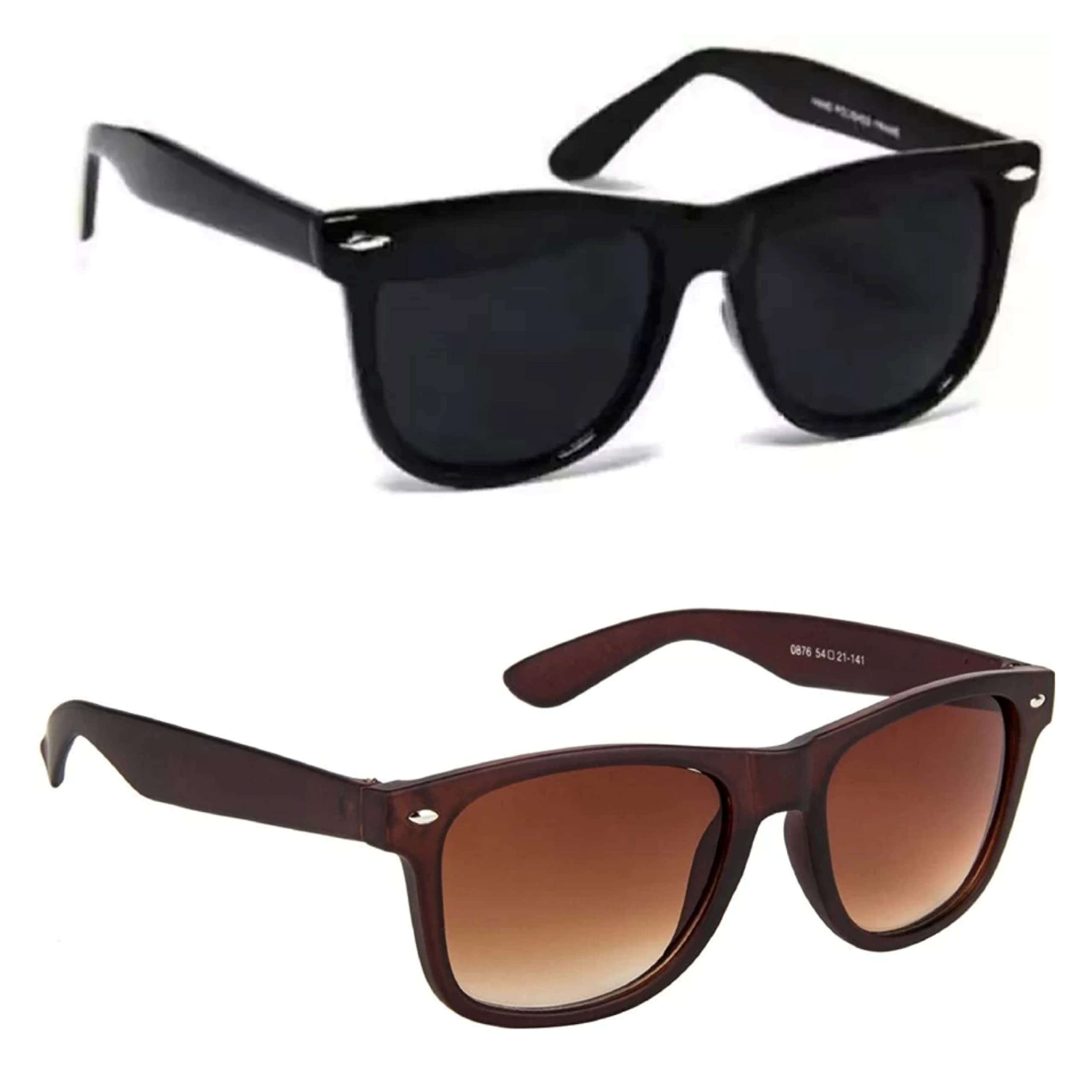 | Full Rim Square Wayfarer Branded Latest and Stylish Sunglasses | UV Protected | Men & Women | Medium | Black Brown Frame/Black Brown Lens - Pack of 2-image-44