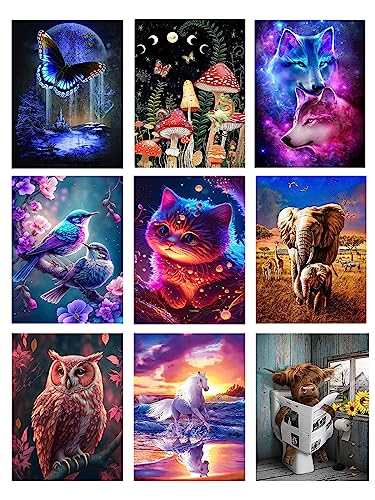 BEAYIOU 9 Pack 5D Diamond Painting Kits for Adults,Animal Diamond Painting Kits