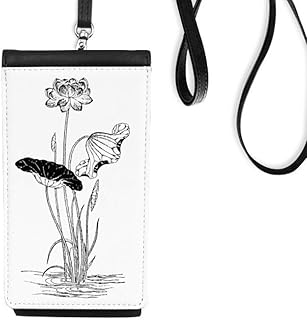 Lotus Flower Water Black White Phone Wallet Purse Hanging Mobile Pouch Black Pocket
